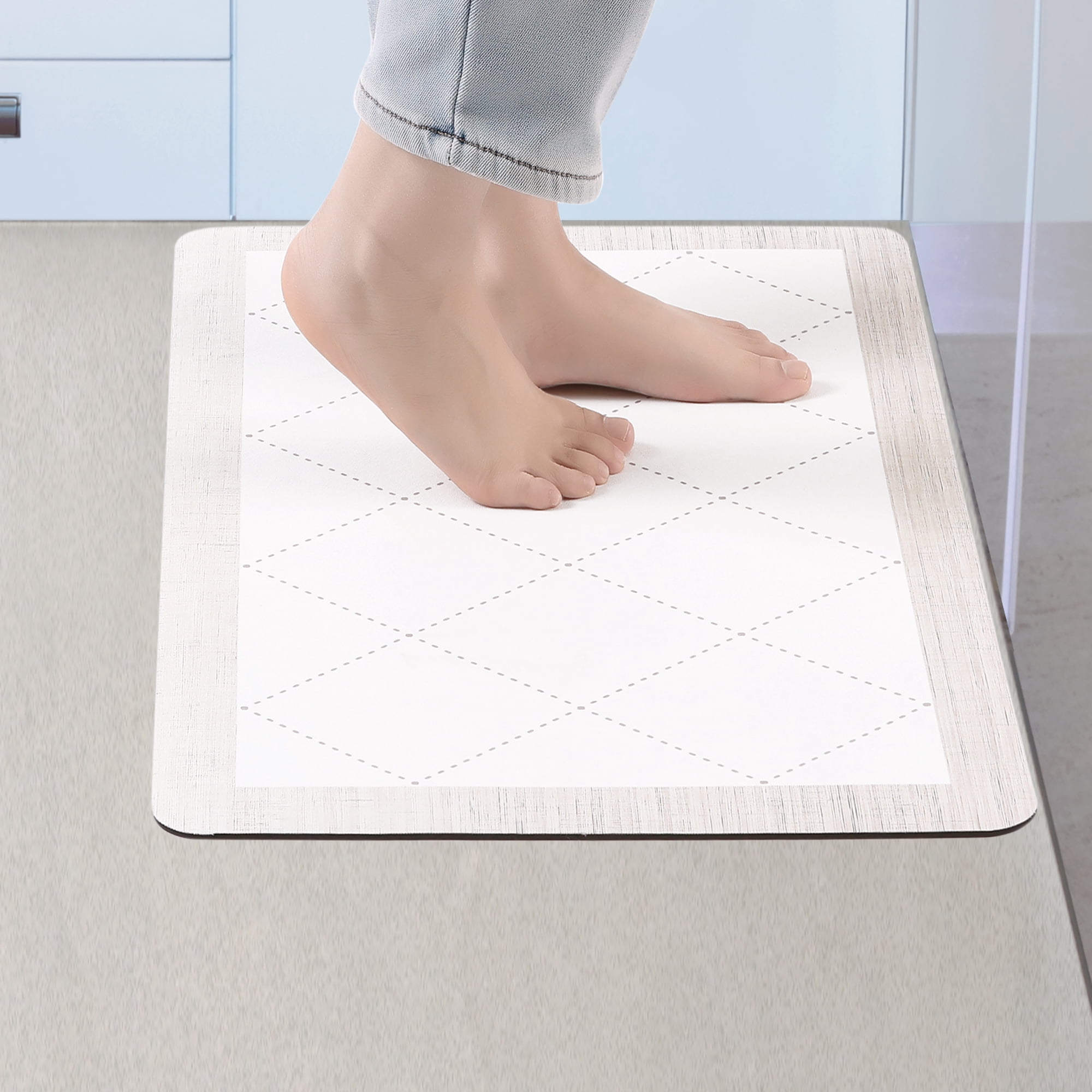 Unique Bargains Geometry Kitchen Rug Cushioned Anti-Fatigue Floor Mat Waterproof Carpet Beige 18" x 28"