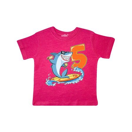 

Inktastic Fifth Birthday Surfing Shark with Hot Dog and Ice Cream Gift Toddler Boy or Toddler Girl T-Shirt