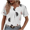 thumbnail image 1 of Birdeem T-Shirt Ample à Manches Courtes Imprimé Plumes Col en V pour Femmes, 1 of 8