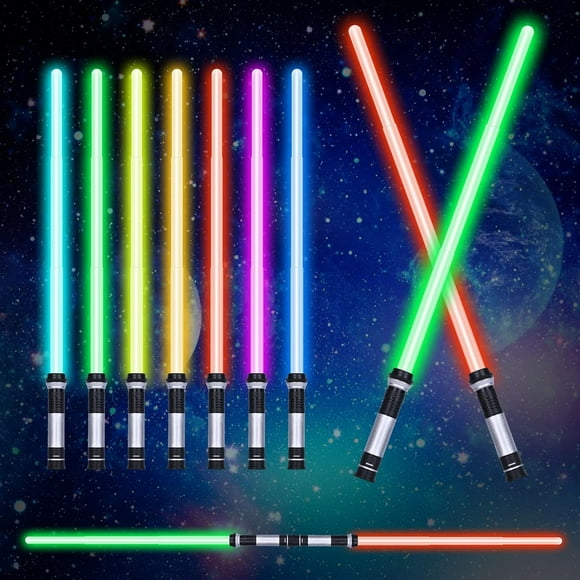 Light Up Saber with Sound, 2 Pack 7 Colors Retractable Lightsaber for Kids, Boys Lightsaber Sword Toy Party Favor for Adult Kids Cosplay, Dress Up Party, Metroid and Warrior