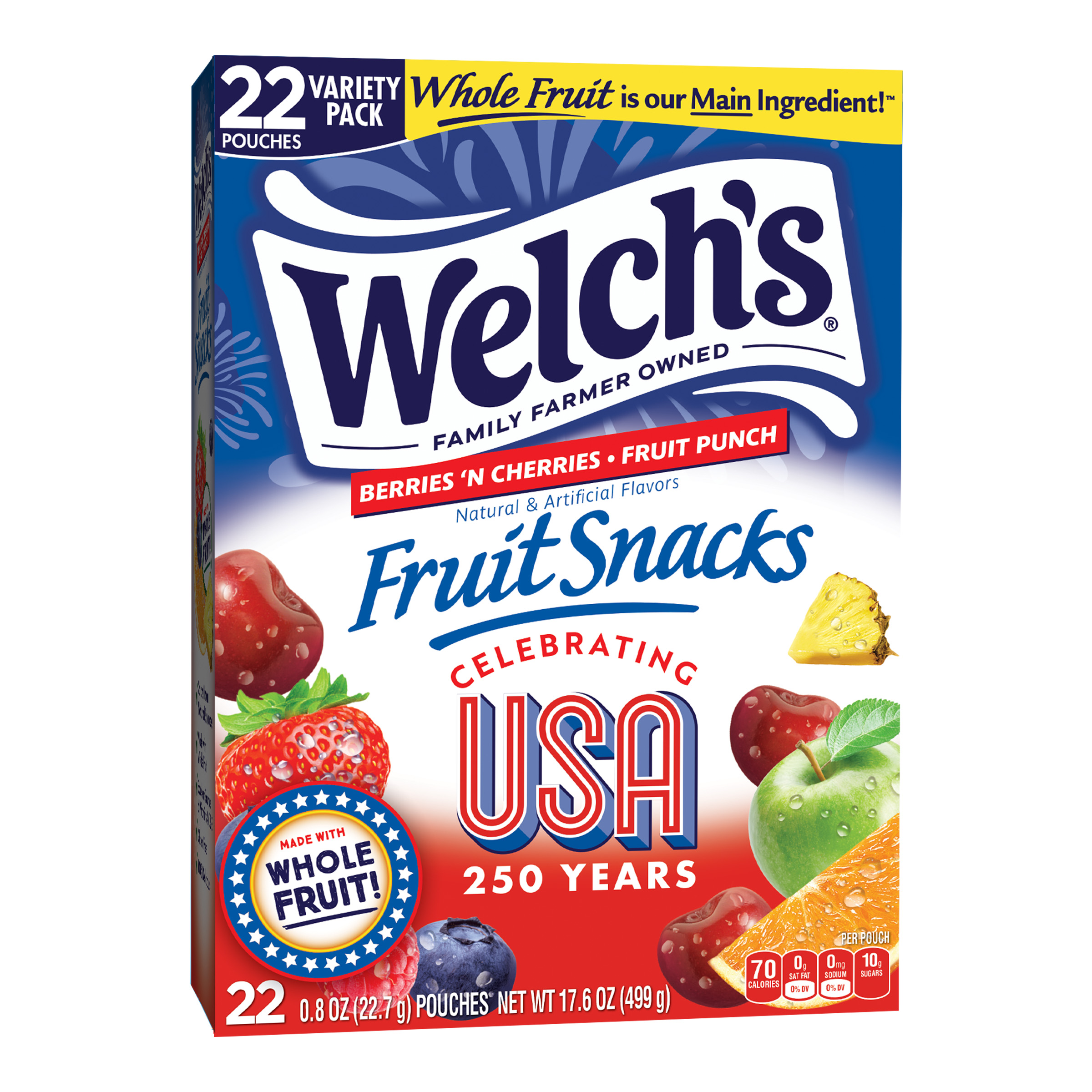 Welch’s Celebrating USA 250 Years Variety Pack Berries ‘n Cherries/Fruit Punch Fruit Snacks ,0.8 oz., 22 Count