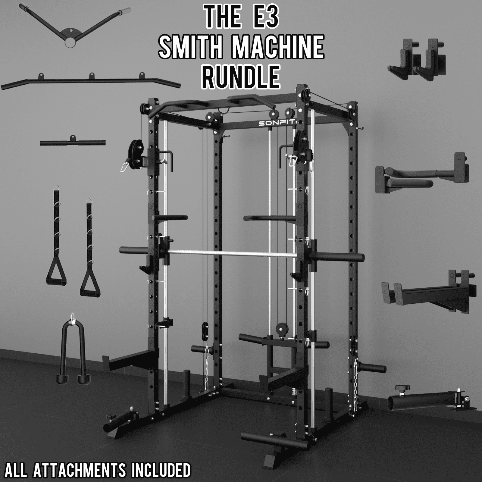 Eonfit E3 Smith Machine for Home Gym Equipment, Multi-Function Power Cage Squat Rack with Cable Crossover LAT Pulldown Pulley System All in One