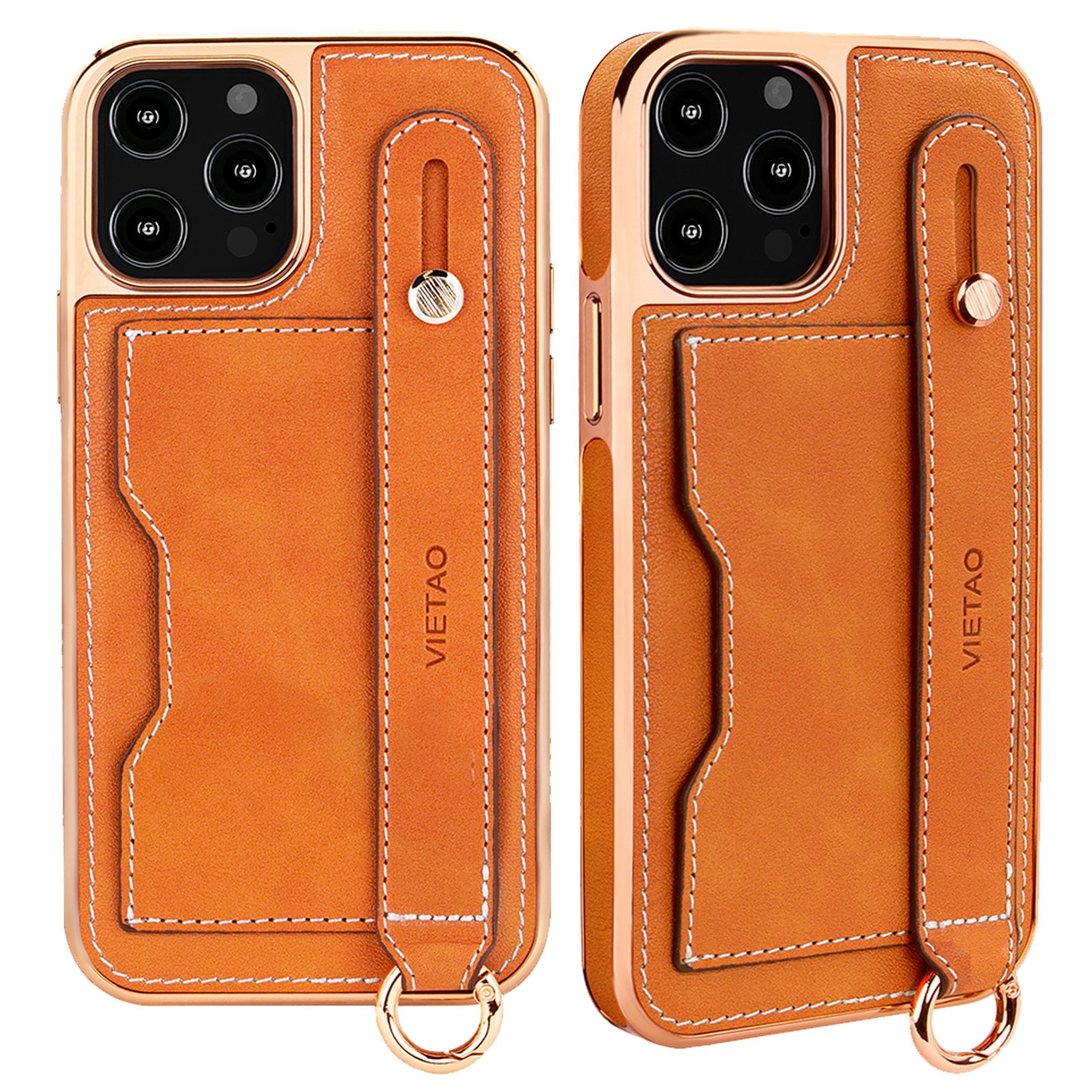 for iPhone 14 Pro Max 6.7 inch 2022 PU Leather Case with Credit Card Holder Slot,Back Cover with Wristband Kickstand Protective for Apple Cell iPhone 14 Pro Max,Orange