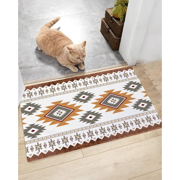 Bohemian Fluffy Shag Bath Rugs,Soft Bathroom Shaggy Floor Mat Southwest Tribal Geometry Boho Art Absorbent Indoor Doormat for Bedroom,Kitchen,Laundry Room Entryway Ethnic Totem 18 * 30 Inch