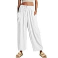 thumbnail image 3 of LILLUSORY Women‘s Linen Wide Leg Pants 2023 Casual Loose Lightweigt Beach Palazzo Harem Pants, 3 of 4
