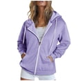 thumbnail image 1 of Sudadera con capucha Naughtyhood para mujer, blusa con cuello en V y cremallera, blusa con capucha de manga larga, color morado, talla S, 1 of 6