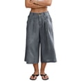 thumbnail image 4 of Tqcoqu Cargo Capris for Women,High Waist Wide Leg Pants,Casual Pleated Front Culottes with Pockets,Gray,Women's S-XXXL, 4 of 9