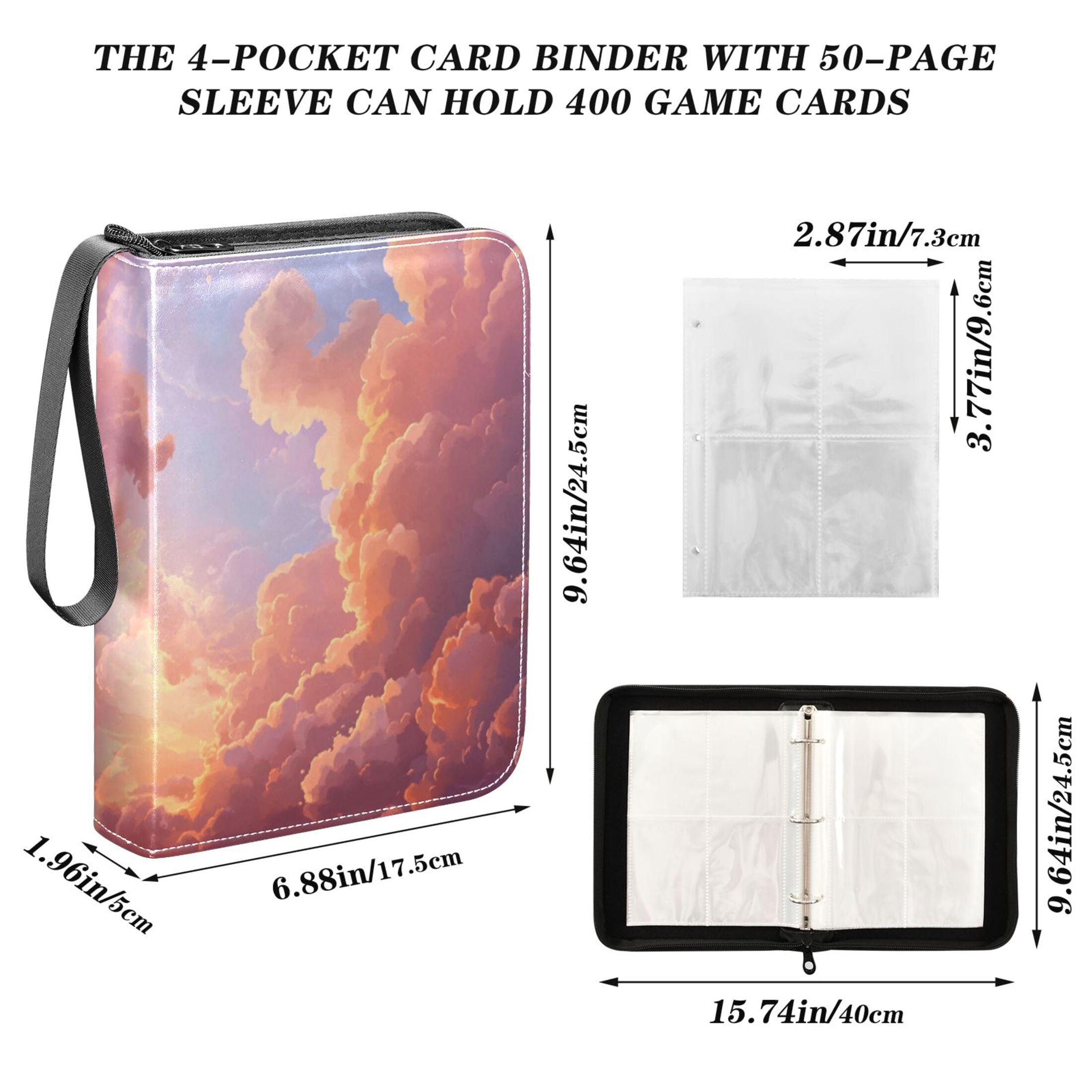 Game Card Storage Bag Collectible Trading Card Albums The 4-Pocket Card Binder With 50-Page Sleeve Can Hold 400 Game Cards Pink and Beautiful Sky