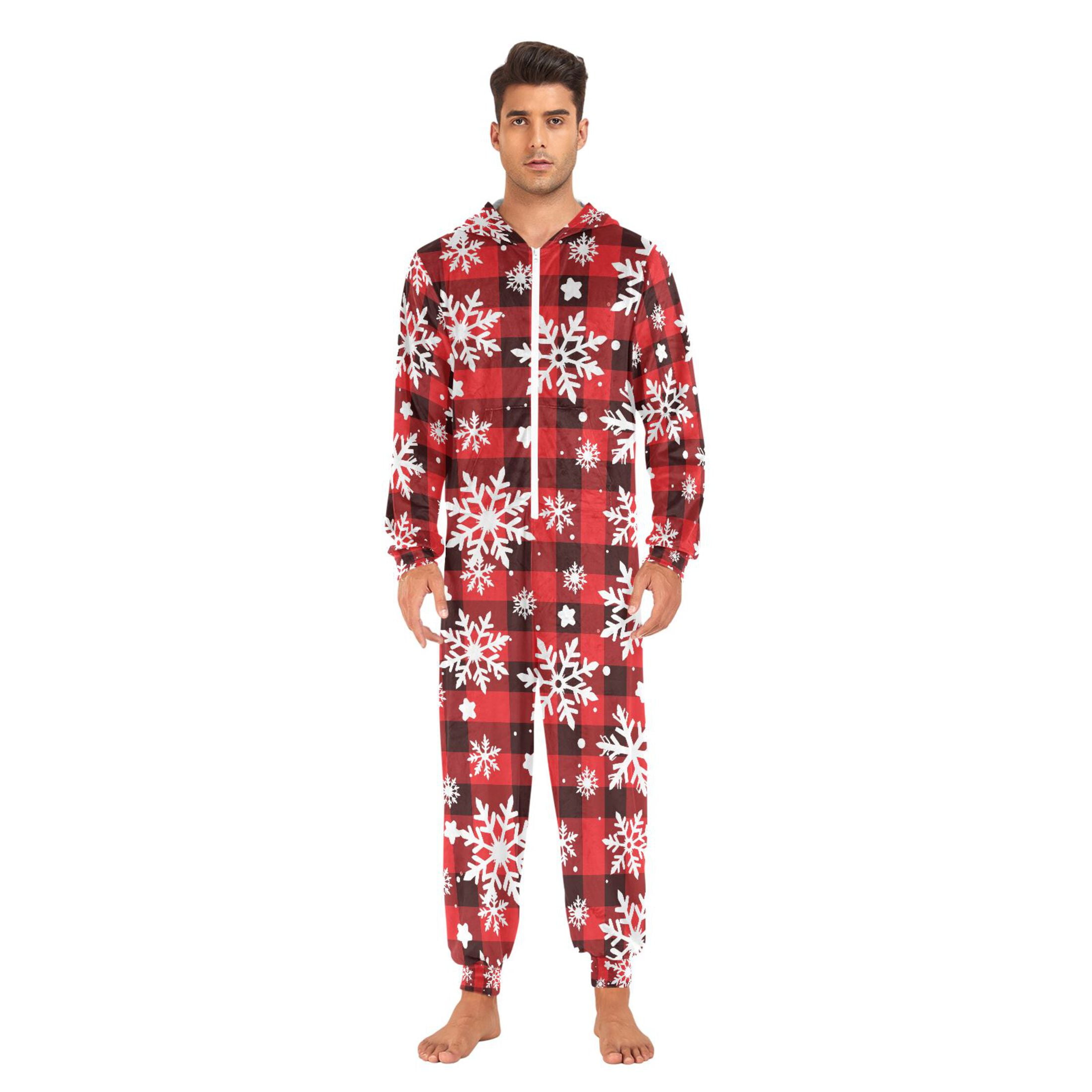 Adult Christmas Onesie Black and White Checkered Snowflake Adult Zipper One-Piece Pajamas Unisex Pajamas with Pockets