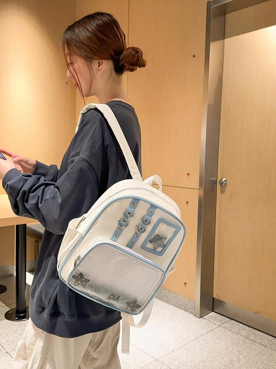 SPEKSEE Kawaii PU Ita Bag with Pin Display Y2K Women Badge Display Backpack, Suitable for Anime Exhibitions