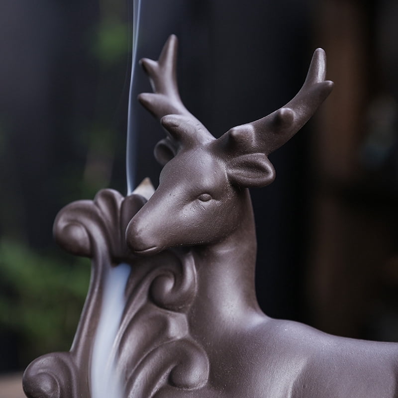 Creative Deer Backflow Incense Burner Purple Clay Waterfall Reflux Incense Holder Aromatherapy Handicraft for Home Decoration