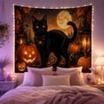 thumbnail image 2 of Black Cat with Pumpkins and Full Moon, Festive Halloween Scene, Spooky Gothic Style for Animal Lovers, Cat Themed Wall Art, Halloween Gift Tapestry Wall Hanging for Bedroom, Living Room and Dorm, 2 of 7