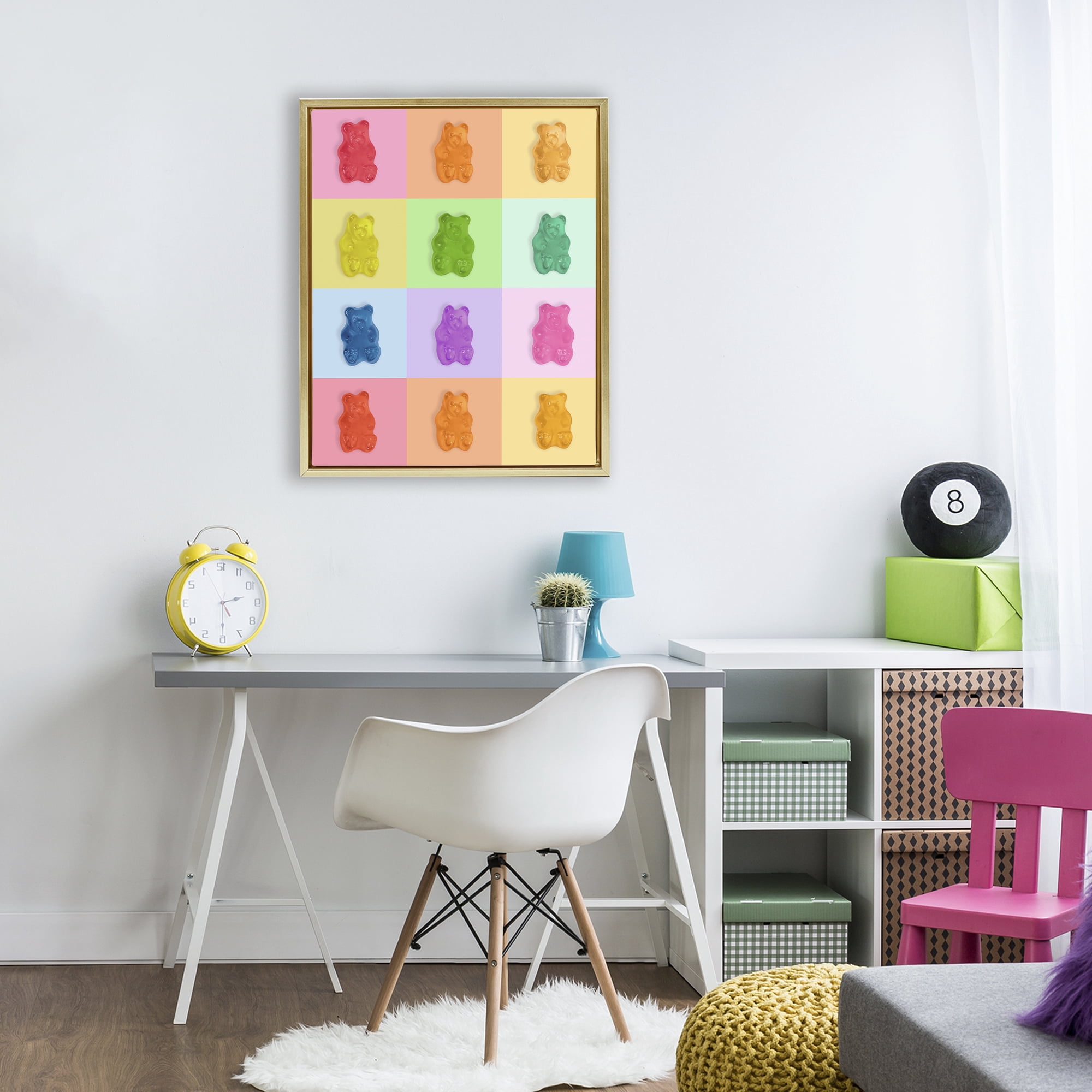Stupell Industries Rainbow Gummy Bear Candy Grid Gold Framed Floater Canvas Wall Art, design by LISH Creative