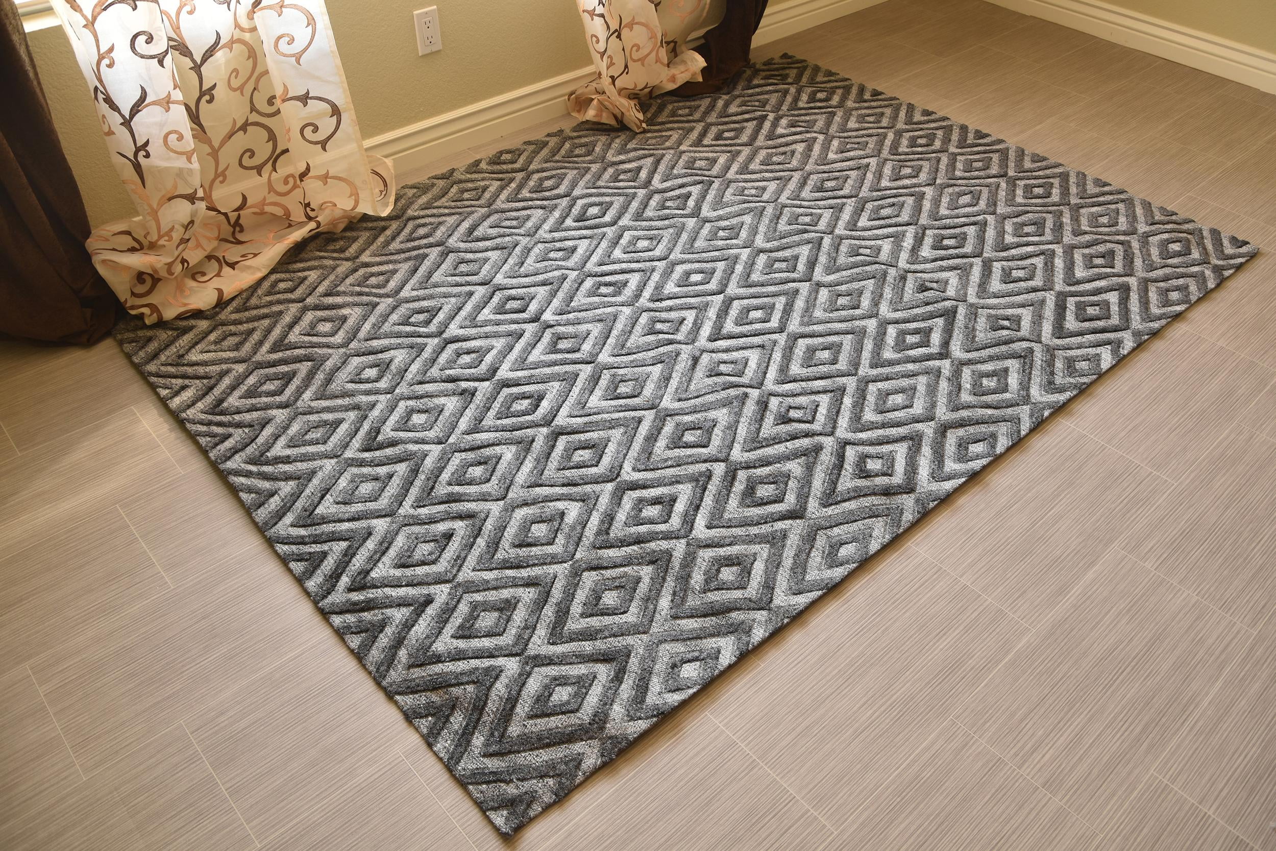Large Grey Hand Tufted Viscose Jute 5x8 Ft Area Rug Geometric Rich Soft 