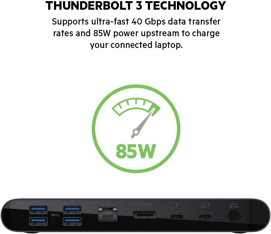 Thunderbolt 3 Dock Pro w/ Thunderbolt 3 Cable - USB-C Hub - USB-C Docking Station for MacOS & Windows, Dual 4K @60Hz, 40Gbps Transfer Speed, 85W Upstream Charging, w/ Ethernet, SD & Audio Ports