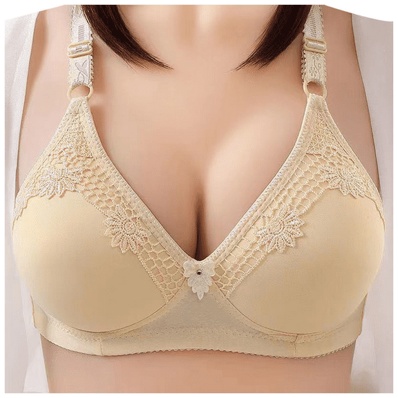 Fulorrnie Bras for Women Plus Size Wirefree Supportive Push Up Back Fat Smoothing Full Figure Bralette Comfort Bra Beige 36