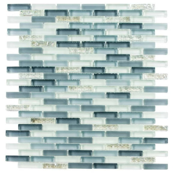 Loic Dijoux Blue 1-in. x 2-in. Brick Joint Marble Look Frosted Glass Mosaic Wall and Floor Tile