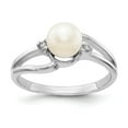 thumbnail image 1 of Solid 14k White Gold 6mm Freshwater Cultured Pearl Diamond Ring Band Size 6 (.02 cttw.), 1 of 5
