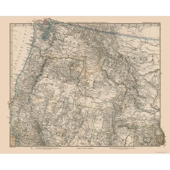 Historic Map - United States Northwest - Stieler 1885 - 28.35 x 23 - Vintage Wall Art