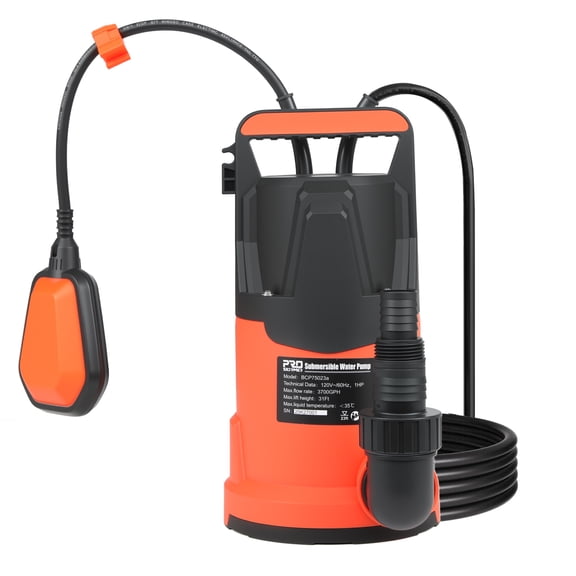 Prostormer 1HP Submersible Water Pump, 3700GPH Water Sump Pump with Float Switch, 120V 60Hz for Basement, Pool, Garden Drainage