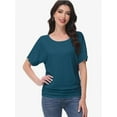 thumbnail image 5 of Women's Dolman Top Boat Neck Short Sleeve Solid Tees Casual T Shirt with Side Shirring Detail, 5 of 7