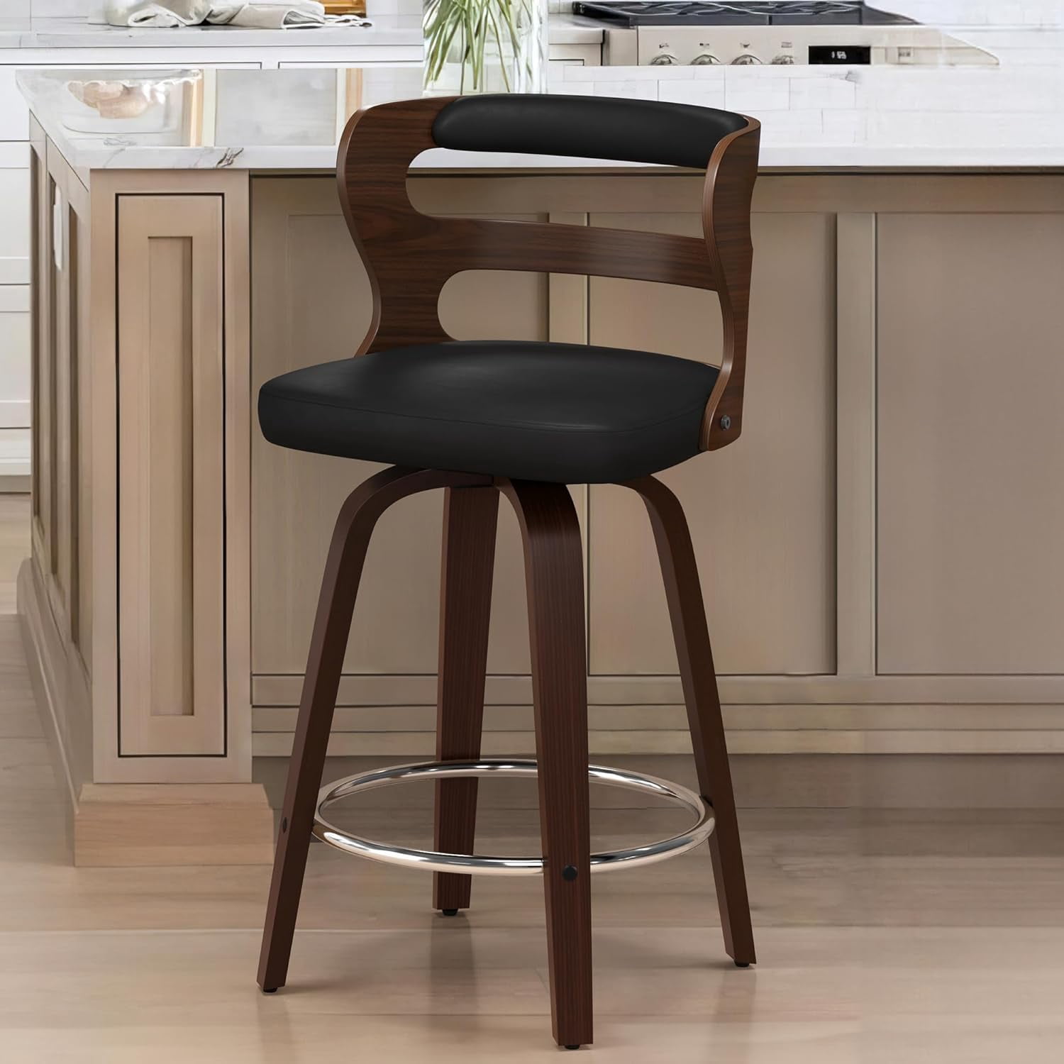 Dycanpo 26" Counter Height Bar Stools, Swivel Counter Stools with Back for Kitchen Island, Black