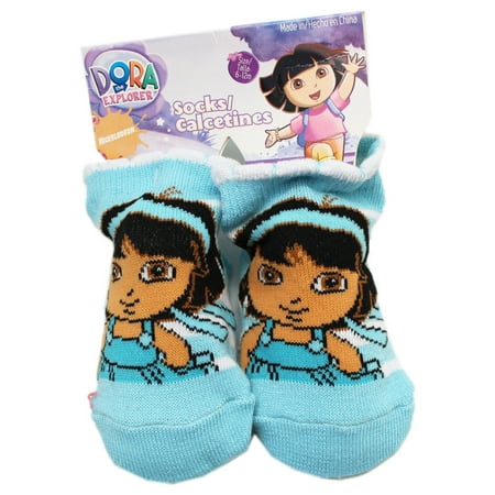 Dora the Explorer Light Blue Frilled Cuff Baby Bootie Socks (1 Pair, 6-12 Months)