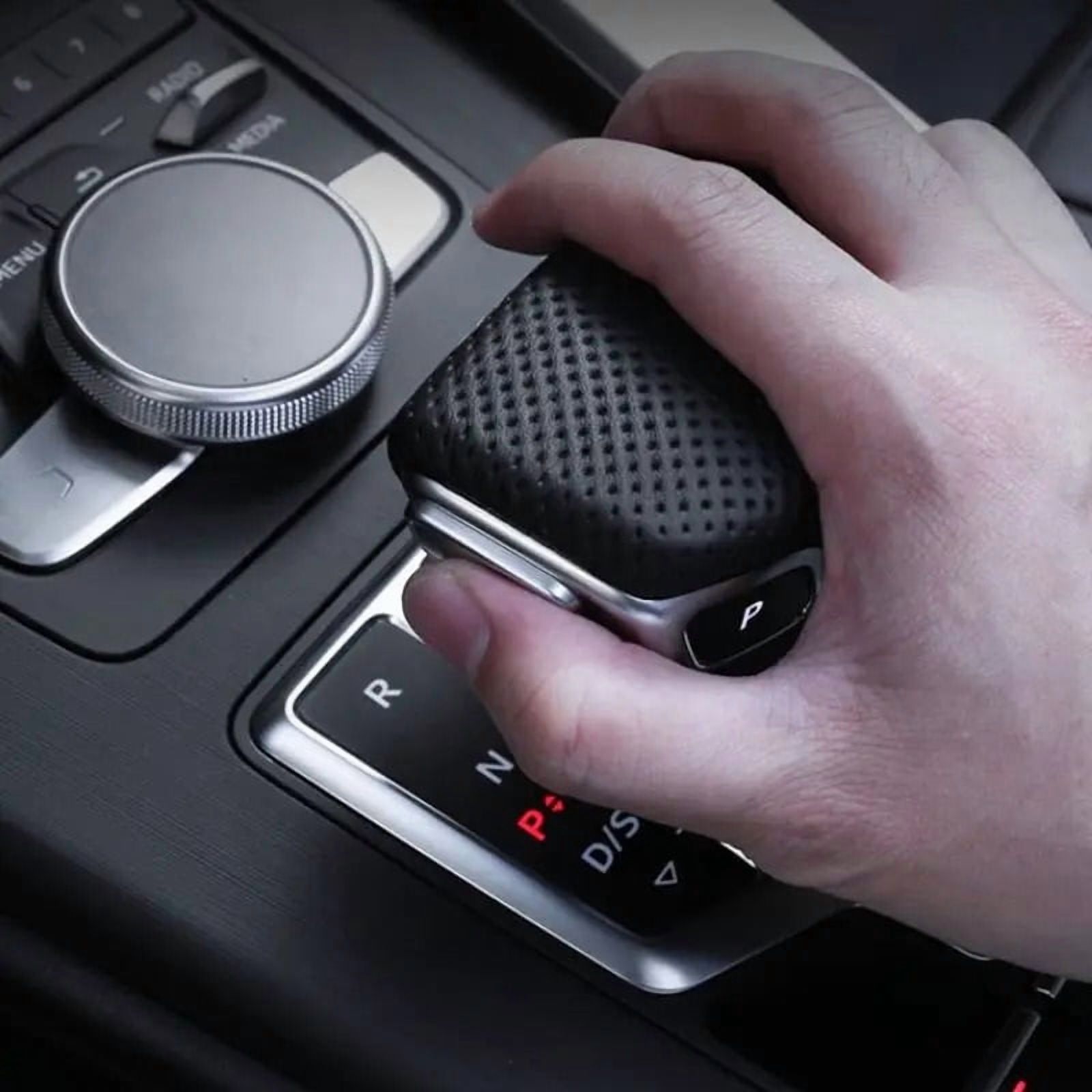 For Audi A4 B9 A5 Q7 Q5 16-19 Left Hand Drive Handball Lever Cover Black Perforated Leather Selector Handle Gear Shift Knob