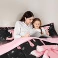 thumbnail image 4 of Manfei Ribbon Bow Tie J Personalized Initial Twin Bedding Sets 7-Piece for Kids Girls,Teens Black Pink Gradient Glitter Print Bedding Comforter Set,Pink Reversible,Ultra Soft Home Decor, 4 of 7