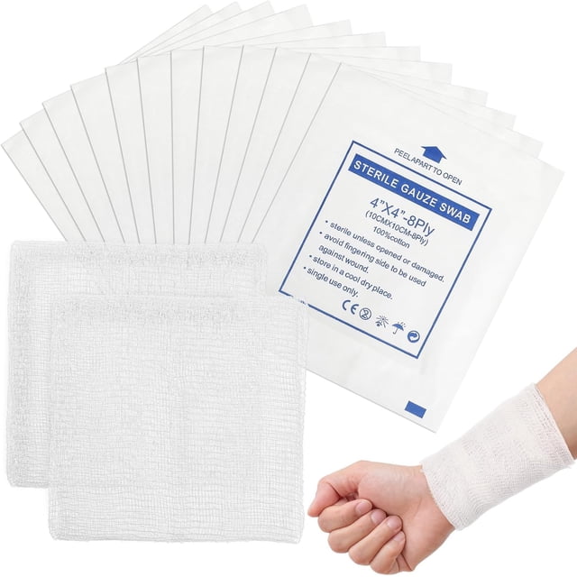 50 Almohadillas de Gasa de Algodón Envueltas Individualmente para el Cuidado de Heridas, Alta Absorbencia First Aid