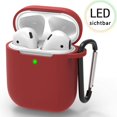 thumbnail image 1 of Silicone Airpods Cover Airpods Protective Cover Compatible With Airpods 2 & 1 Case With Carabiner [Front Led Visible] [Shockproof & Dustproof Protective Cover] ​​[Extra Protection] -Burgundy, 1 of 4