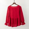 thumbnail image 3 of Blusa vintage de mujer Jacquard con cuello en O Mangas largas Volantes Dobladillo acampanado Suelto Abanopi Rojo/Medio, 3 of 7