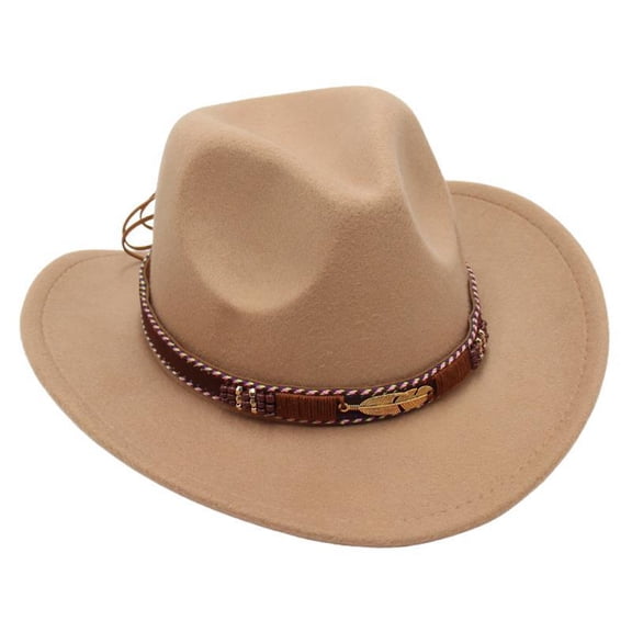 NOEGOEU Kids Cowboy Hat Boys Girls Western Cowboy Cowgirl Hat Classic Belt Buckle Felt Fedora Hats for 3-8Y (Beige,3-8 Years)