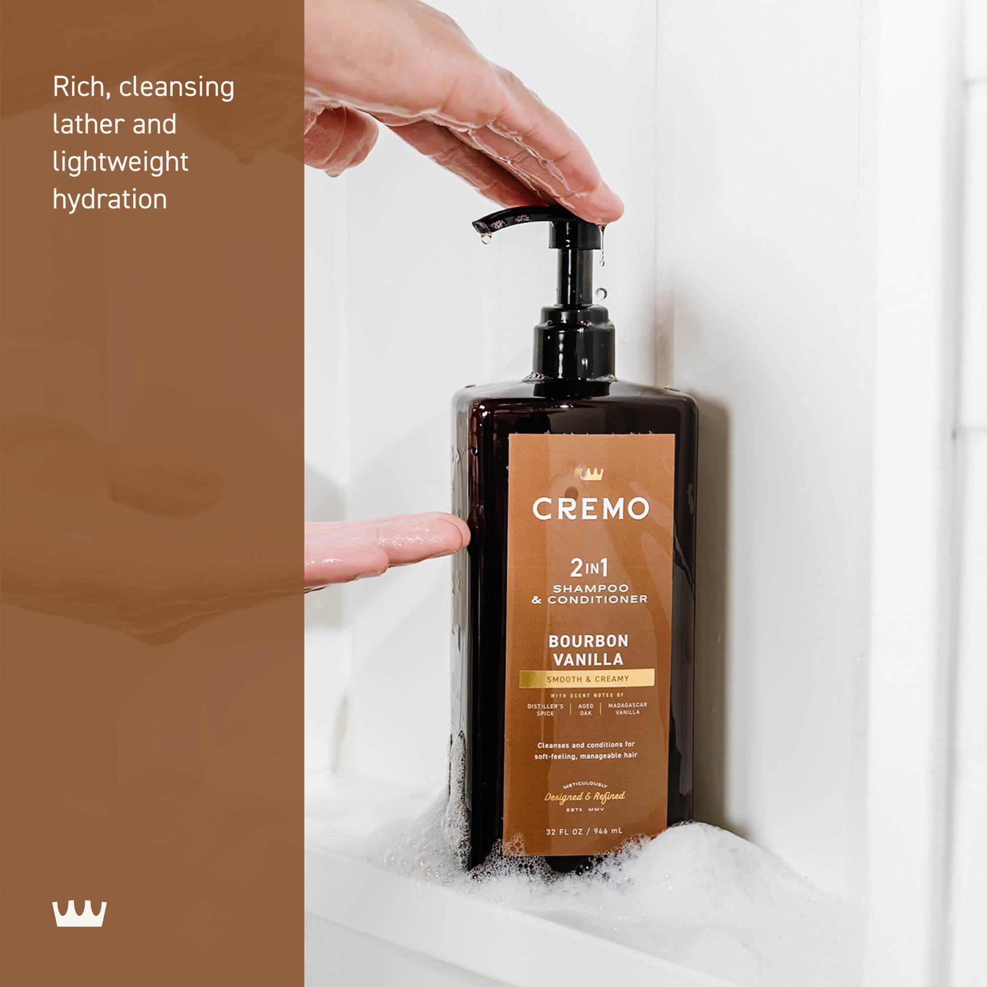 Cremo 2-in-1 Shampoo & Conditioner, Bourbon Vanilla Scent, 32 fl oz
