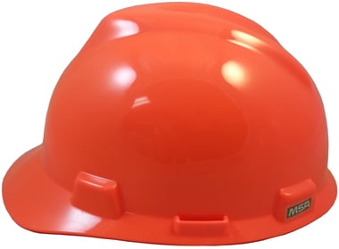 MSA V-Gard Cap Style Hard Hats w/FasTrac III Suspensions and Handy Tote Bag - Hi Viz Orange