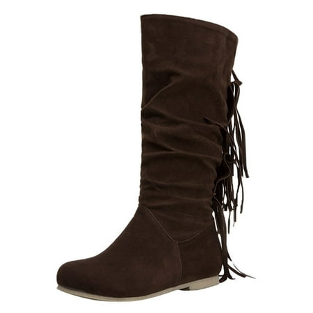 

ZHAGHMIN Womens Boots With Heel Women S Autumn And Winter European And American Retro Fashion Tassel Round Head Warm High Boots Womens Mid Calf Winter Snow Boots Dark Boots For Women Wide Calf With