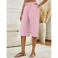 thumbnail image 4 of Capri Pants for Women Comfy Casual Drawstring Waist Lightweight Pants Button Trousers With Pockets, Pink, S, 4 of 9