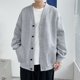 thumbnail image 5 of Blusas y camisas de manga larga con cuello redondo para hombre, cárdigan de terciopelo de color liso de manga larga para invierno, blusa de poliéster con cuello redondo y bolsillo para hombre, 5 of 5