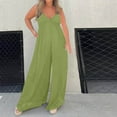 thumbnail image 2 of PXLKNZH Jumpsuits for Women 2024 Summer Dressy Casual Rompers Plus Size Comfy Sleeveless Wide Leg Overalls with Pockets Green,XXXXL, 2 of 6