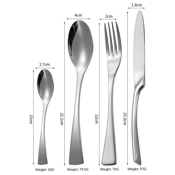 Juego de cubiertos con cuchillos para carne, cubiertos de acero inoxidable, utensilios plateados, juego de cubiertos moderno, incluye cuchillo/tenedor/cuchara