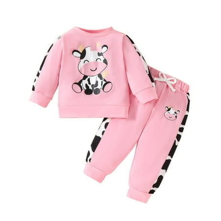 

Toddler Girls Long Sleeve Tops Shirt Cartoon Dairy Cow Prints Pants Outfits Womens Checke Outfit New Born Girl Mom and Toddler Matching Clothes New Baby Set Girl Outfits Family Its A Small World