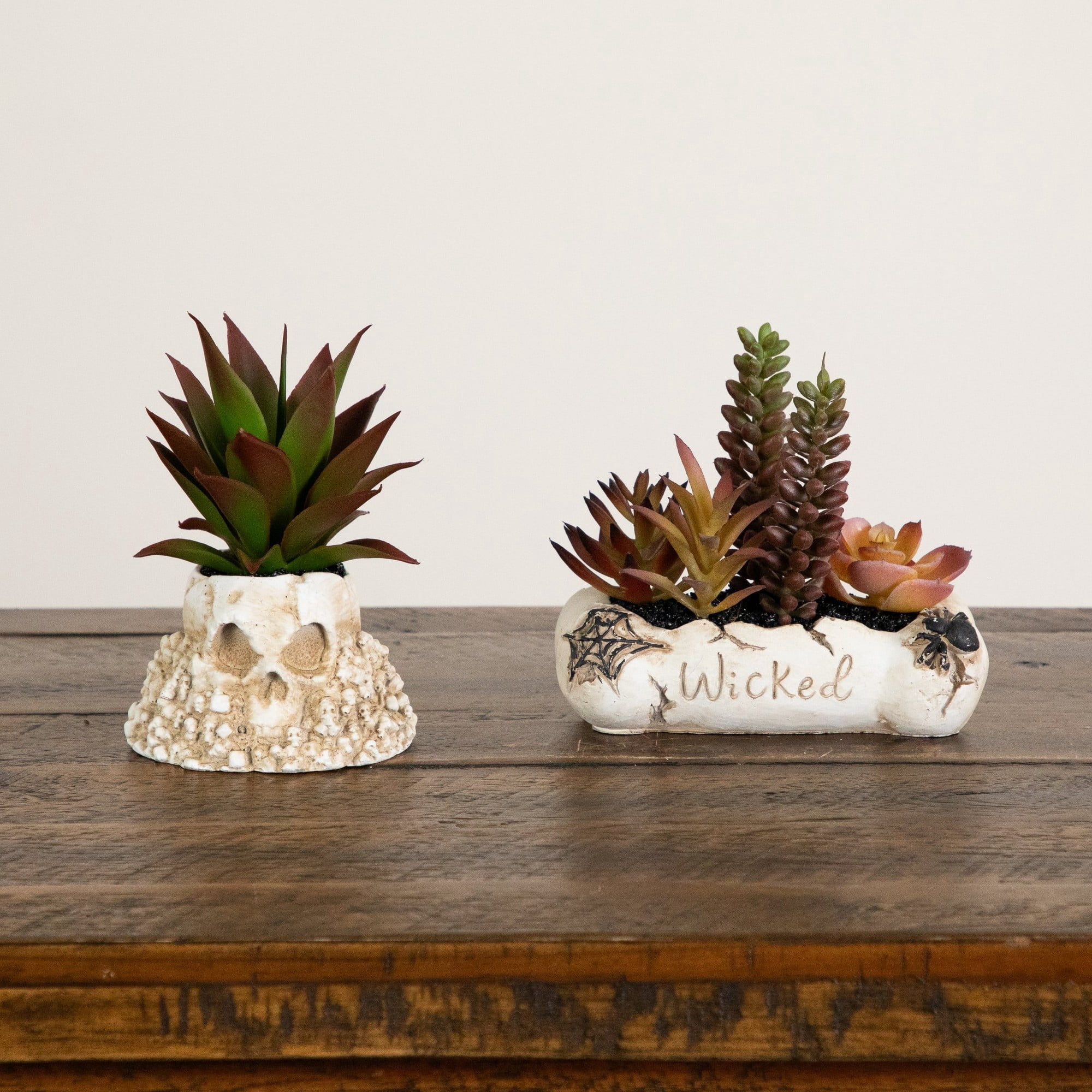 5in. Artificial Halloween Succulent Garden in Haunted Planter - Set of 2