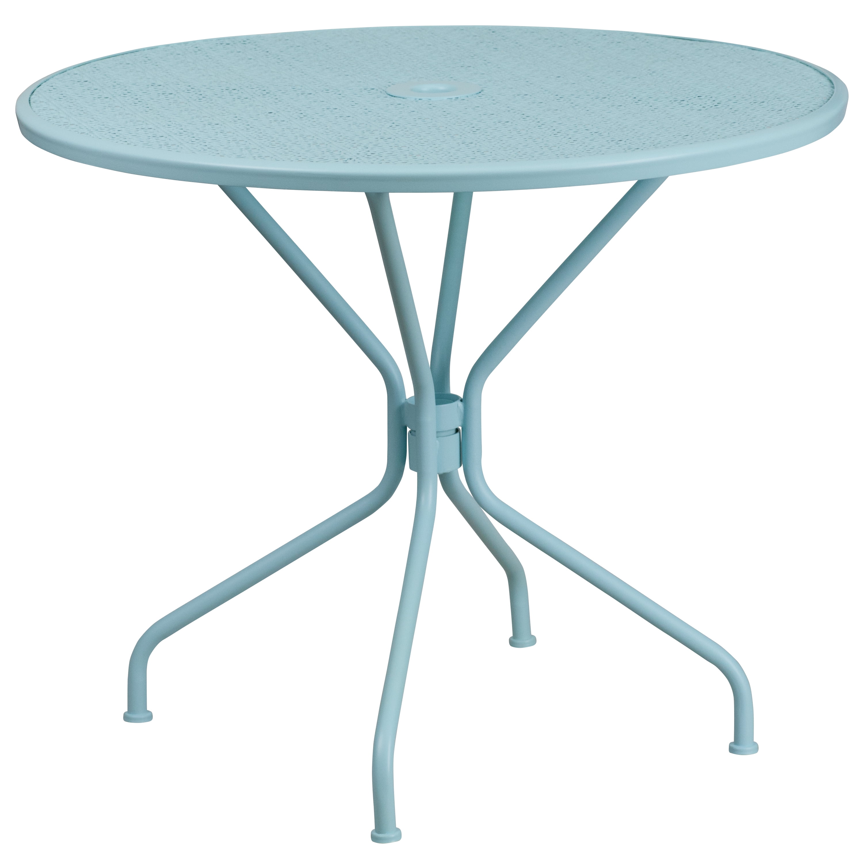 Flash Furniture Commercial Grade 35.25" Round Sky Blue Indoor-Outdoor Steel Patio Table Set with 4 Round Back Chairs