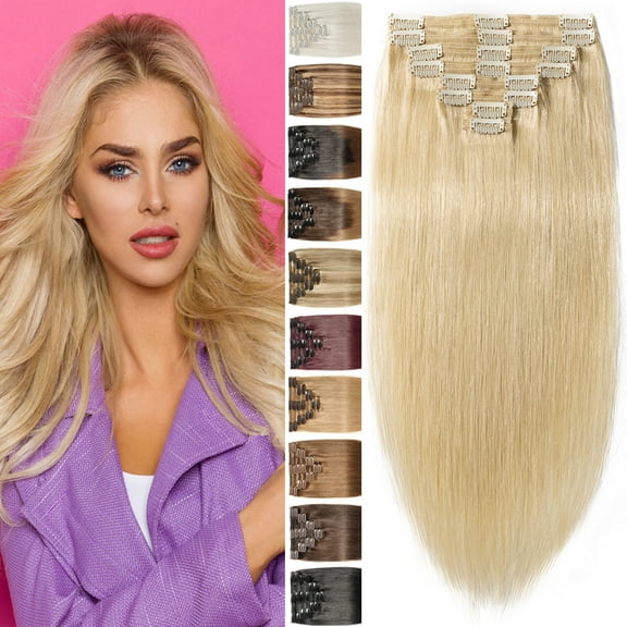 Benehair 10"-24" Clip In 100% Blonde Real Remy Human Hair Extensions Thick Double Weft Full Head Women Straight Soft