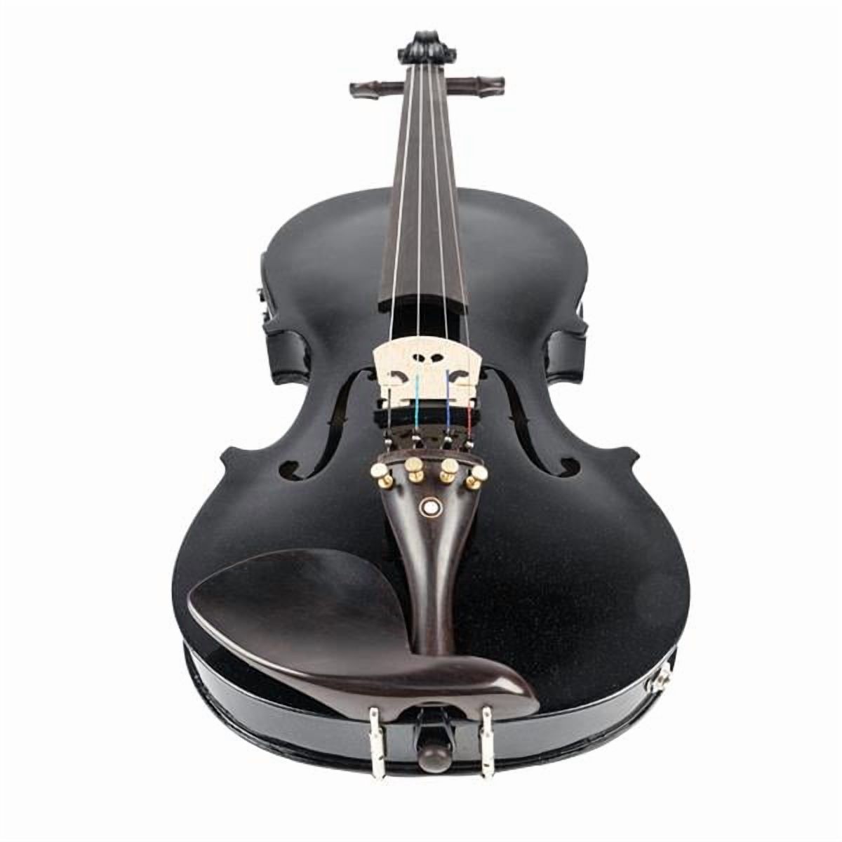 GV102 4/4 Solid Wood EQ Violin Set with Case, Bow, Shoulder Rest & Tuner - Electric Acoustic Violin for Beginners to Advanced (Black)