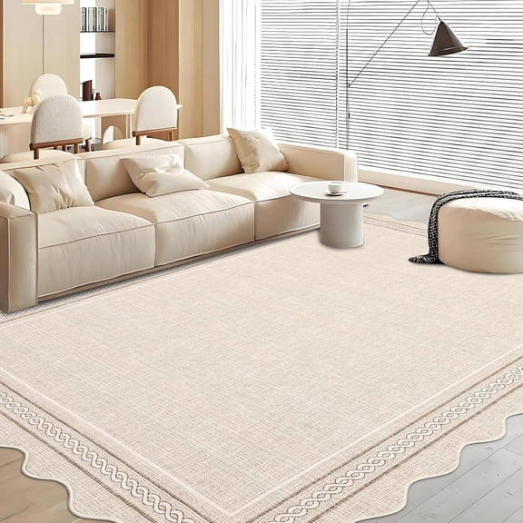 Scalloped Washable Rug 10x14 Area Rug for Bedroom Modern Living Room Rug Non Slip Large Rugs Low Pile Throw Rugs Soft Non Shedding Stain Resistant Carpet for Dining Room Classroom, 10'x14'