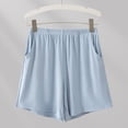 thumbnail image 3 of AHTJRT Lounge Shorts for Women Ribbed Knit Elastic Waist Summer Shorts with Pockets High Stretchy Casual Pajama Sleepwear Bottoms Blue L, 3 of 7