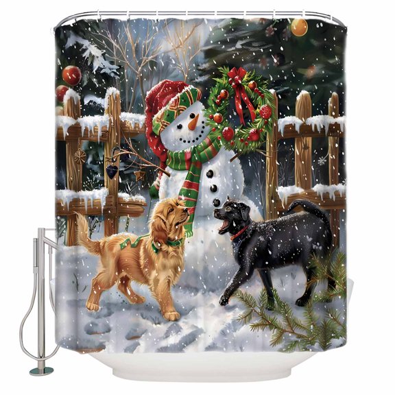 54x78 Inch Shower Curtain Decorative Christmas Bathtub Bath Curtains Fabric Waterproof Bathroom Decor Snowy Dog Snowman Rustic Farmhouse Small Stall Shower Curtain Set with 12 Hooks