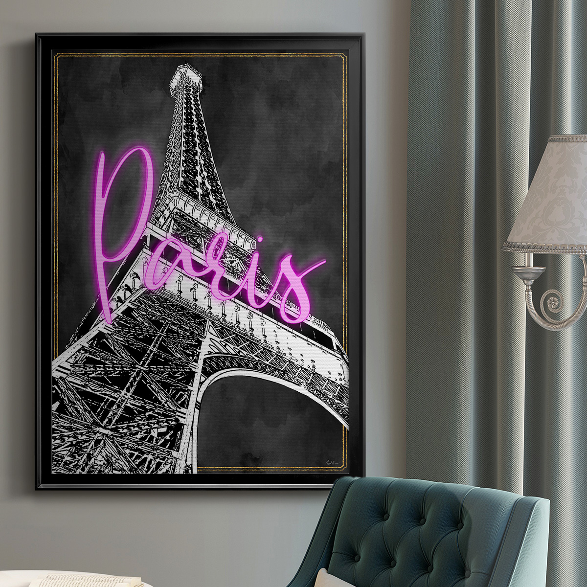 Neon Nights In Paris Premium Classic Framed Print - Ready to Hang