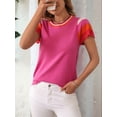 thumbnail image 4 of Women's Short Sleeve Color Block Tops Crewneck Pullover Sweater Knit Clothes Top for Casual Beach Vacation Rose Red M, 4 of 9